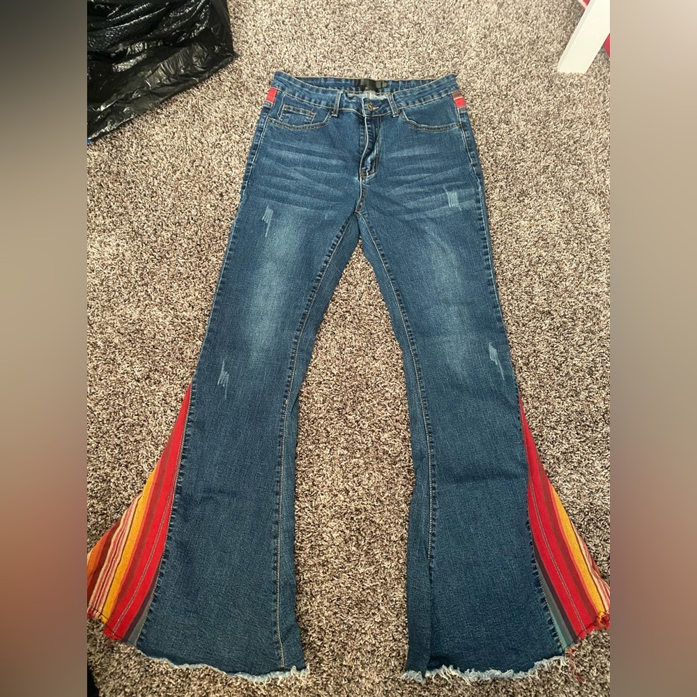 L&B Blue and Red Flare Wide Leg Jeans